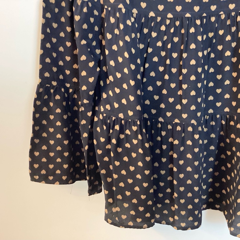 Madewell Silk Tiered Button Back Heart Print Top - Black - S - Picture 3 of 8